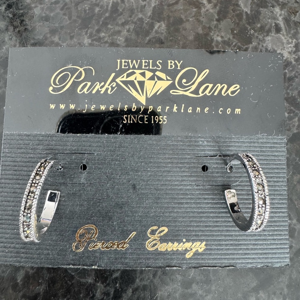 Park Lane Reign Silvertone and Black Textured Earrings